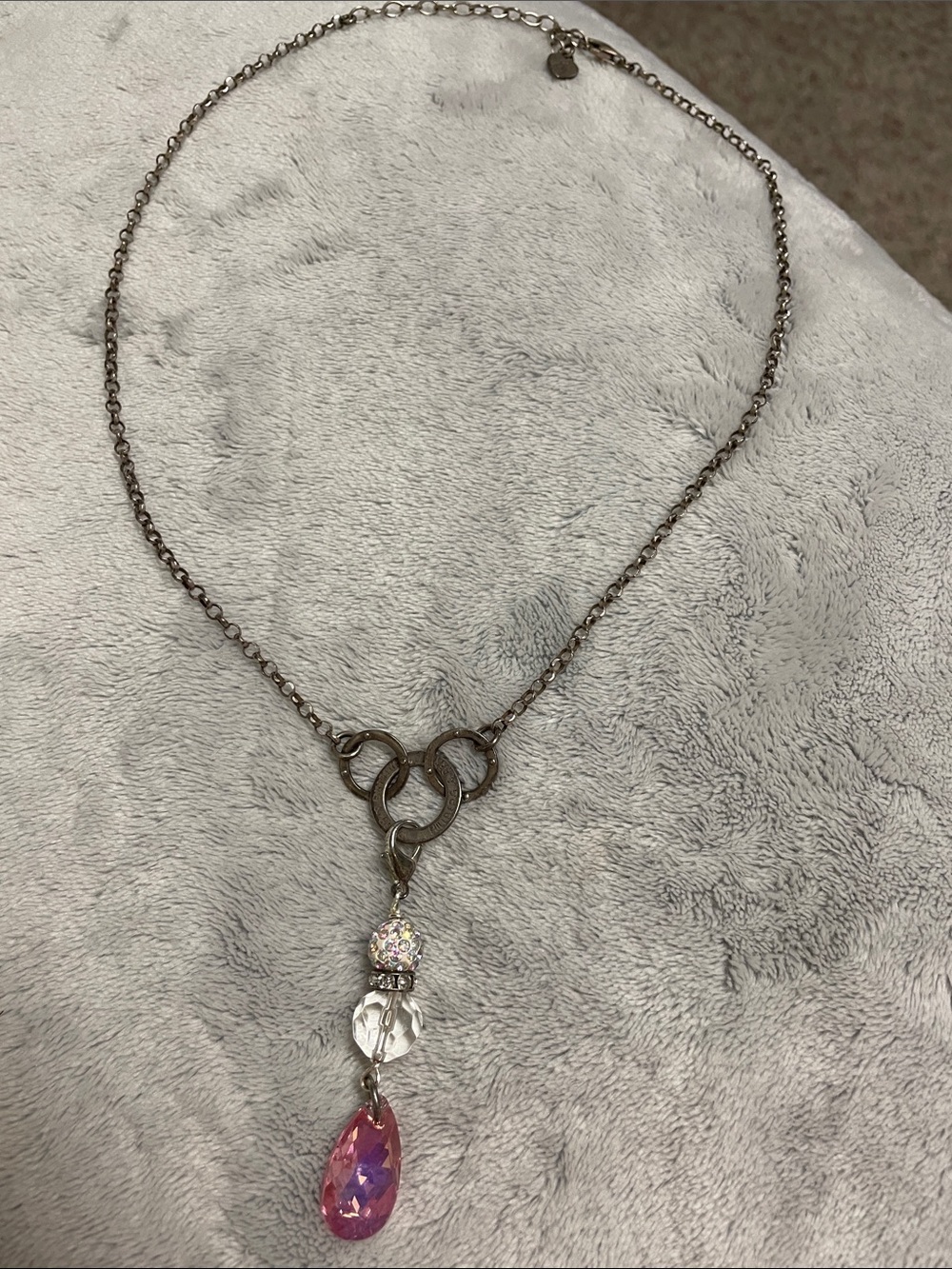 Hillberg & berk sterling with removable Pink Teardrop Crystal Pendant Necklace